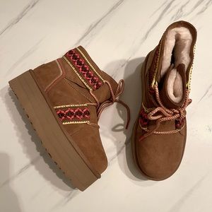 Classic mini II braided Tribal bohemian platform chestnut booties winter boots